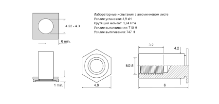 Втулка запрессовочная BSOA не проходная Алюминиевая M2,5x6 BSOA-M2,5-6