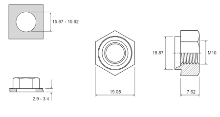 M10 x 10 swg Hexagon Rivet Bush ШЕСТИГРАННАЯ ДЛЯ МЕТАЛЛА 2,9 - 3,4 мм