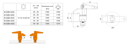 M-3280-3035 Прижим поворотный Г-образный с рычагом
