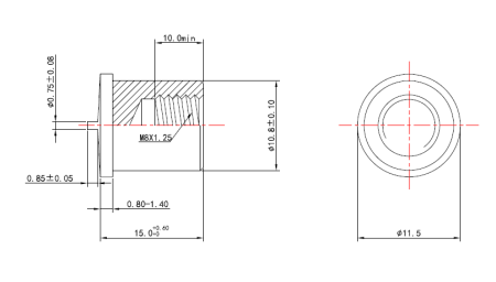 Втулка резьбовая приварная стальная Омедненная M8x15 наружный диаметр 10 мм Арт. 31-810-015