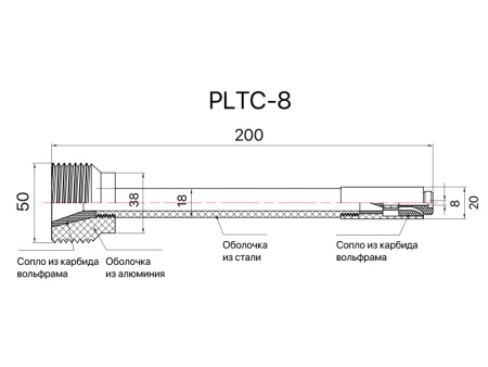 Сопло пескоструйное трубное 360° SandBlue PLTC-8, карбид вольфрама, 5х200