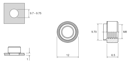 Резьбовая развальцовочная гайка HANK-MINI-SERT Сталь оцинкованная M8 RMHB-M8-20 swg ST