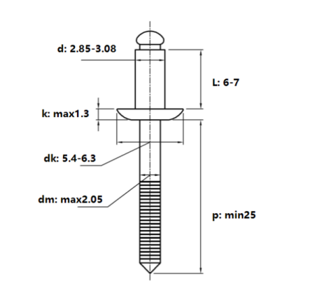Заклёпка вытяжная 3,0х6,0 Нерж/Нерж стандартная головка с насечкой на стержне
