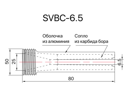 Сопло пескоструйное короткое Вентури SandBlue SVBC-6.5, карбид бора, 6,5х80