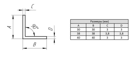 Уголок алюминиевый 40х40-3, ALF-CC4040-3