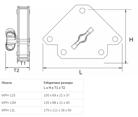 MPH-12M Многосторонний магнитный фиксатор для сварочных работ с одиночным переключателем, усилие 42 кг