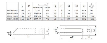 M-3250-100M10 Прихват скошенный вильчатый с отверстием под регулируемый опорный винт