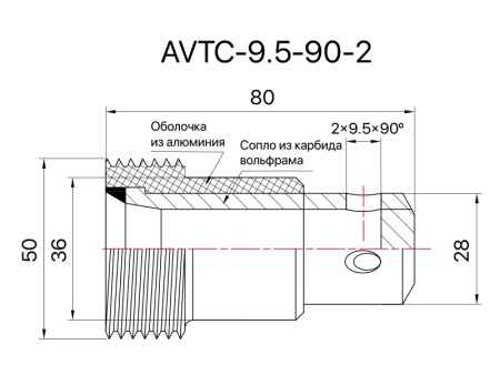 Сопло пескоструйное угловое 2х90° SandBlue AVTC-9.5-90-2, карбид вольфрама, 9,5х80