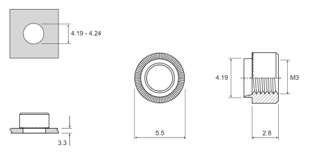 Резьбовая развальцовочная гайка HANK-MINI-SERT Сталь оцинкованная M4 RMHB-M4-8 swg ST