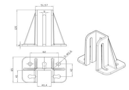 Опора фундаментная усиленная для алюминиевых профилей, серия 4040, основание 85х128 мм, ALF-FS-A4040