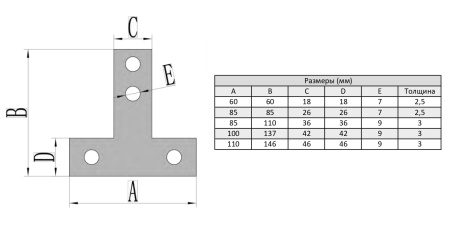 Трехсторонний внутренний угловой соединитель М8 для алюминиевых профилей, серия 50, ALF-IC50-T