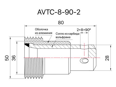 Сопло пескоструйное угловое 2х90° SandBlue AVTC-8-90-2, карбид вольфрама, 8х80