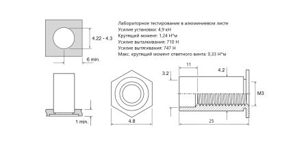 Втулка запрессовочная SOA полно проходная Алюминиевая M3x25 SOA-M3-25