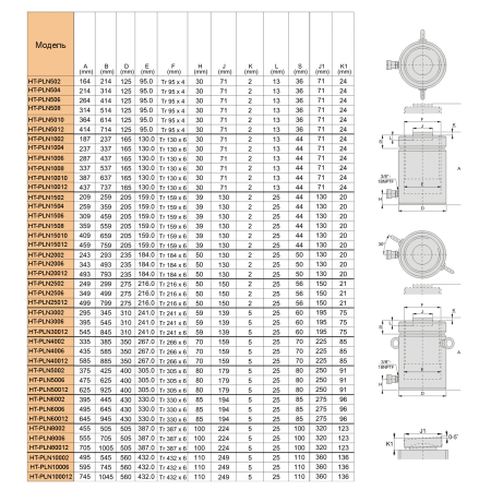 HT-PLN10002 Гидроцилиндр со стопорной гайкой 1000 тонн, 50 мм