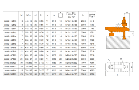M-3035-115T14 Прихват регулируемый "крокодил" двухсторонний с рабочим винтом