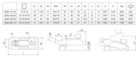 M-3030-187-63 Прихват регулируемый "крокодил" двухсторонний с контропорой