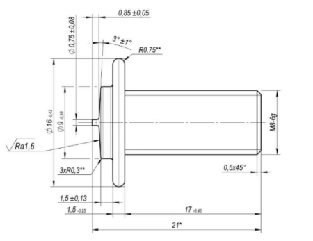 Резьбовая приварная шпилька стальная Нержавеющая M8x15 с увеличенным фланцем (болт заземления)