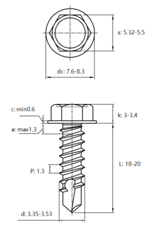 Саморез с прессшайбой и буром 3,5х19 мм DIN 7504 K, нержавеющая сталь А2