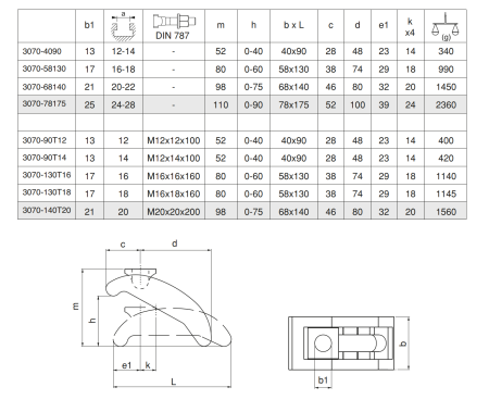 M-3070-130T16 Прихват изогнутый регулируемый