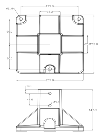 Опора фундаментная особо усиленная для алюминиевых профилей, серия 6464, основание 210х210 мм, ALF-FS-A6464