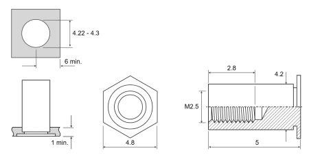 Втулка запрессовочная BSOA не проходная Алюминиевая M2,5х5 BSOA-M2,5-5