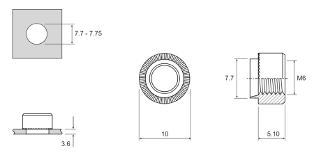 Резьбовая развальцовочная гайка HANK-MINI-SERT Сталь оцинкованная M6 RMHB-M6-6 swg ST