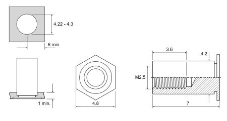 Втулка запрессовочная BSOA не проходная Алюминиевая M2,5x7 BSOA-M2,5-7