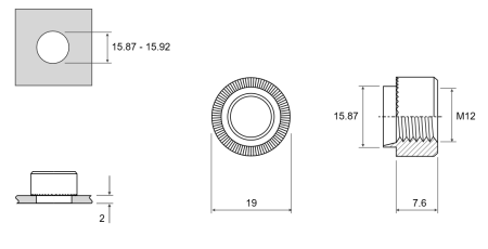 Резьбовая развальцовочная гайка HANK-MINI-SERT Сталь оцинкованная M12 RMHB-M12-14 swg ST
