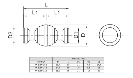 M-2750-24.5 Палец центрирующий двухсторонний, диаметр 24,5 мм