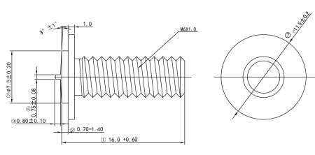 Резьбовая приварная шпилька стальная Омедненная M6x16 с увеличенным фланцем (болт заземления)