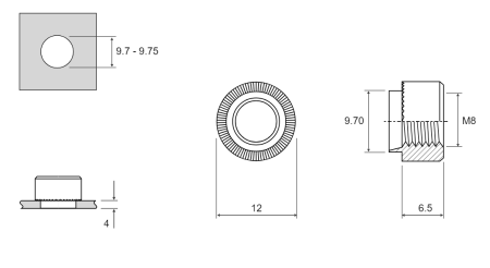 Резьбовая развальцовочная гайка HANK-MINI-SERT Сталь оцинкованная M8 RMHB-M8-4 swg ST