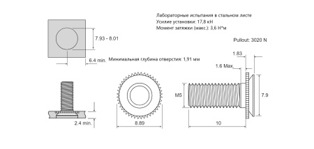 Резьбовая запрессовочная шпилька CFHC Сталь нержавеющая 300 M5x10 CFHC-M5-10 для металла 2,4 мм