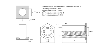 Втулка запрессовочная SOA полно проходная Алюминиевая M2,5x6 SOA-M2,5-6